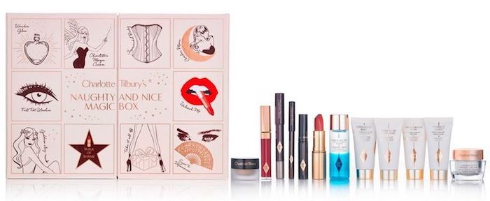 Contents of the Charlotte Tilbury Naughty and Nice Magic Box Advent Calendar for 2017.