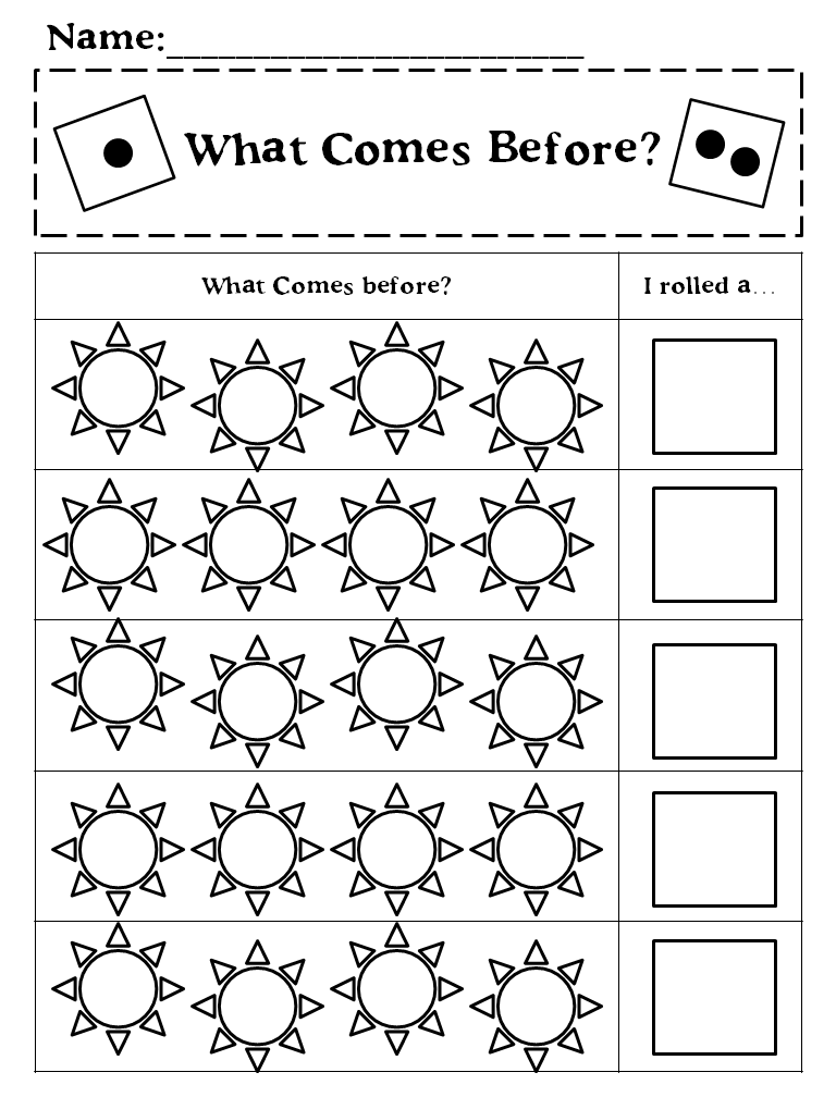 http://www.teacherspayteachers.com/Product/What-Comes-Next-Before-and-After-Spring-Dice-Game-1118406