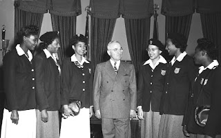 President Truman & African American Female Olympians  (l-r) Emma Reed, Theresa Manuel, Audrey Patterson,  Nell Jackson, Alice Coachman and Mabel Walker