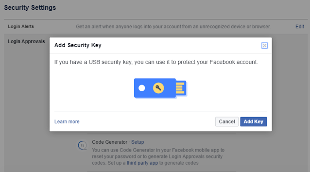 Thêm tính năng bảo mật tài khoản Facebook thông qua USB Key