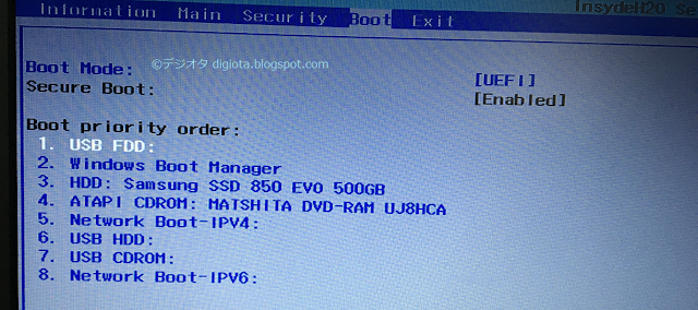 F2-BiosでUSBを一番優先にする