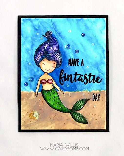 #cardbomb, #mariawillis, #cards, #stamp, #ink, #paper, #papercraft, #honeybeestamps, #rangerink, #arteza, #artezarealbrushpens, #art, #watercolor, #mermaid, #mermaidsong, #swimmingby, #distressoxideinks, 