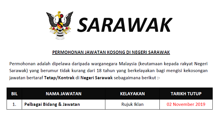 Pengambilan Terkini Jawatan Kosong di Negeri Sarawak ...