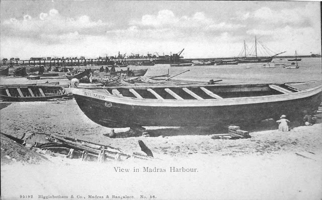 View-in-Madras-%2528Chennai%2529-Harbour---Vintage-Postcard