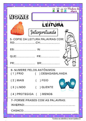 Leitura e interpretação de texto,estações do ano,inverno