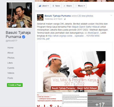 AGEN POKER - Media Sosial Facebook Basuki Tjahaja Purnama Memberikan Uraian Visi,Misi dan Program Kerja Ahok-Djarot