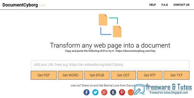 DocumentCyborg : un outil en ligne pour convertir les pages web (PDF, DOC, EPUB, etc)