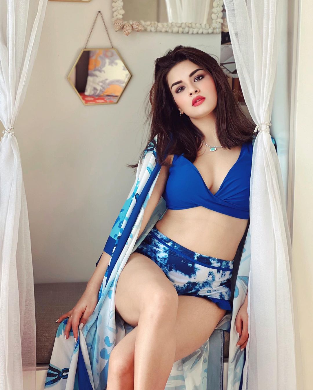 Avneet Kaur blue swimsuit sexy body
