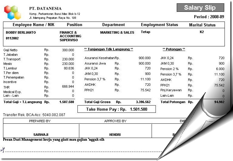 Contoh-contoh Slip Gaji Karyawan Perusahaan - Inilah Gaji 