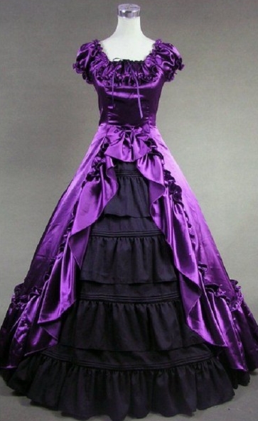 Purple and Black Puff Sleeves Gothic Victorian Dress