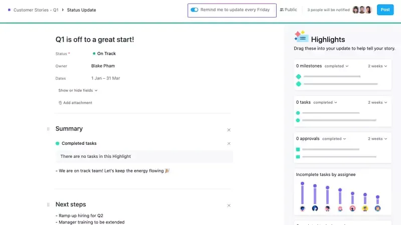 Asana Project Status Updates