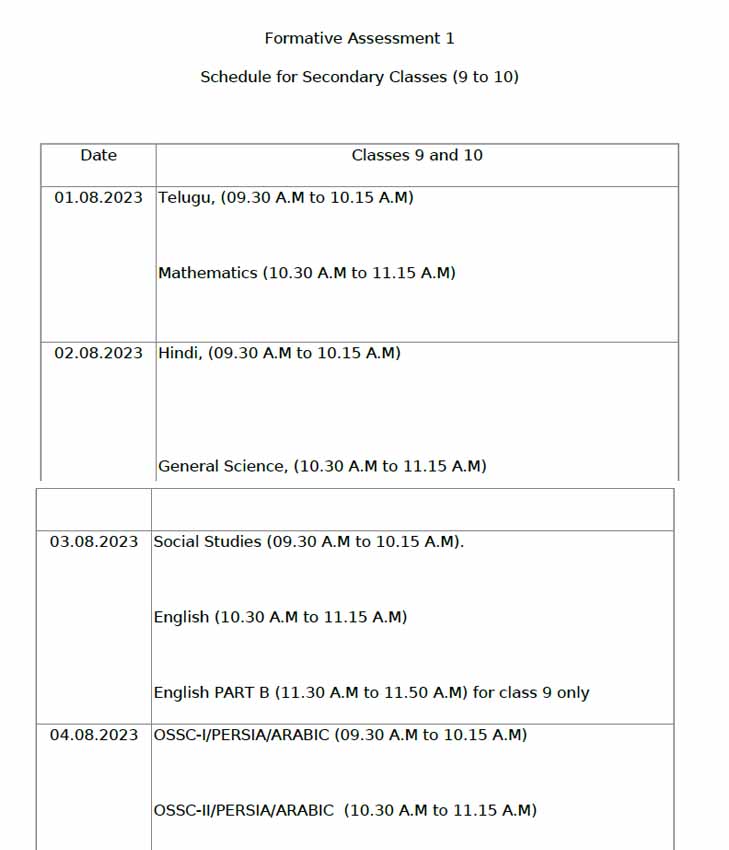 AP SCHOOLS FA1 - CBA1 EXAM TIME TABLE 2023 - SCHEDULE DOWNLOAD