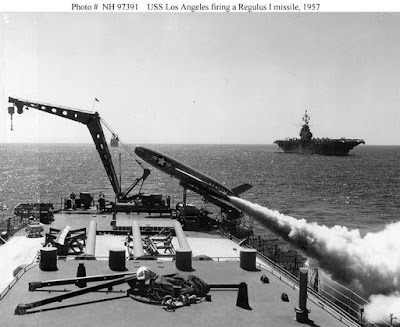 Regulus nuclear land attack missile is fired from a Baltimore-class heavy cruiser