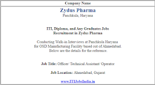 Zydus Pharma Walk-In Interview 2023: ITI, Diploma and Any Graduates Jobs Recruitment in Zydus Pharma Ahmedabad, Gujarat Locations