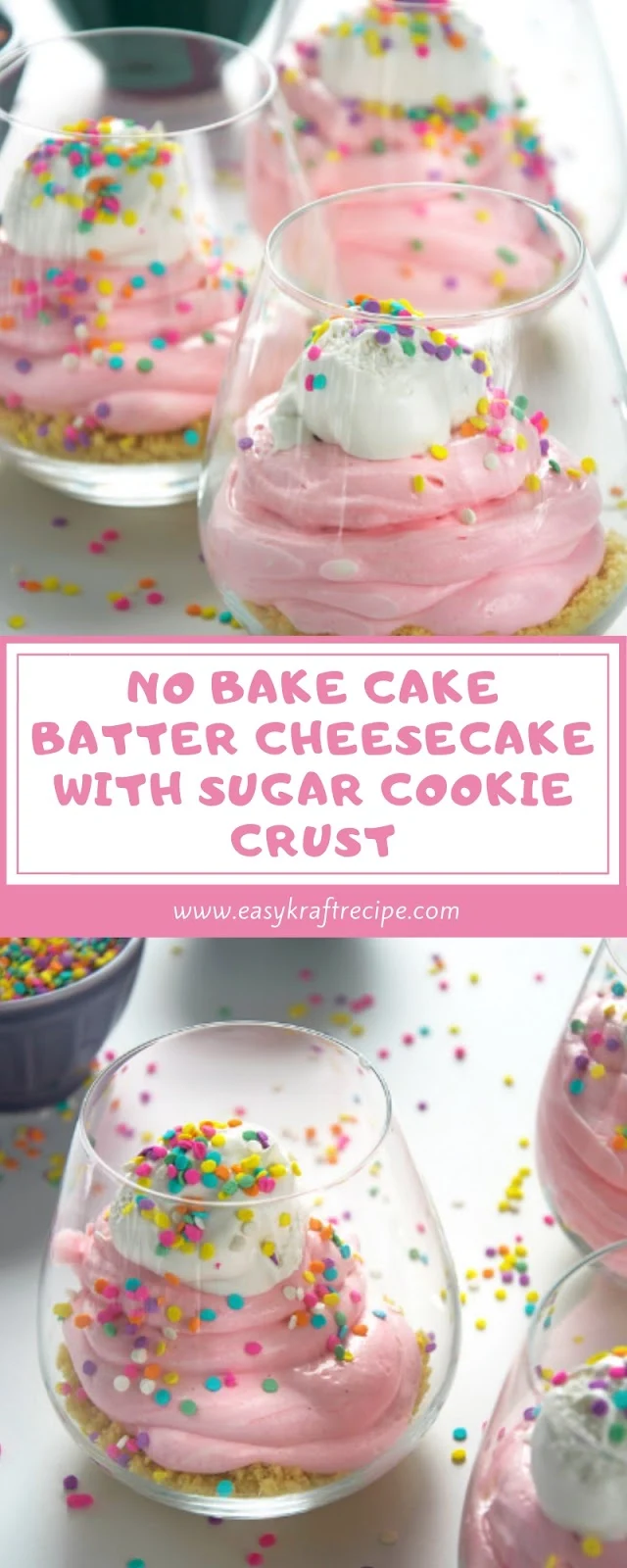NO BAKE CAKE BATTER CHEESECAKE WITH SUGAR COOKIE CRUST