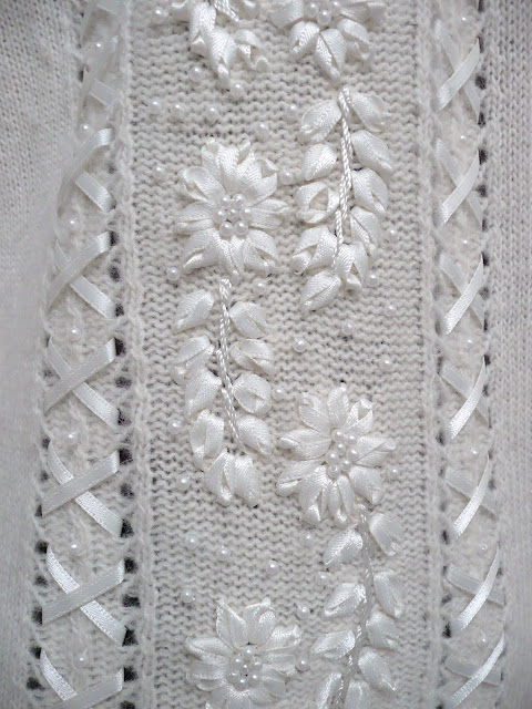 cardigan lace ribbons flowers pearls