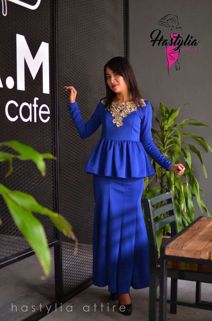 HA16001 - Blue Peplum Top set with Long Skirt