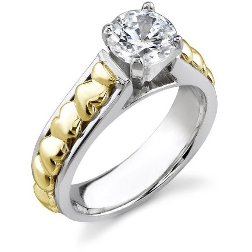 Unique Diamond Heart Shape Engagement Ring in TwoTone Gold