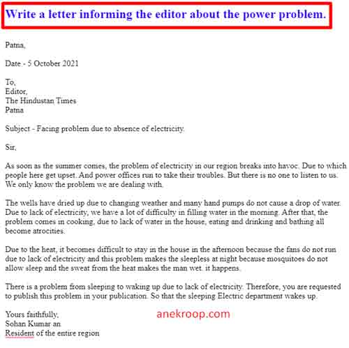 Write a letter informing the editor about the power problem.