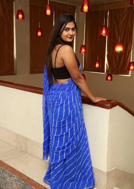 Neha Deshpande Blue Saree Hot Pic