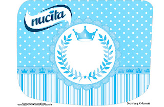 Light Blue Crown in Stripes and Polka Dots  Free Printable Candy Bar Labels for a Quinceanera Party.