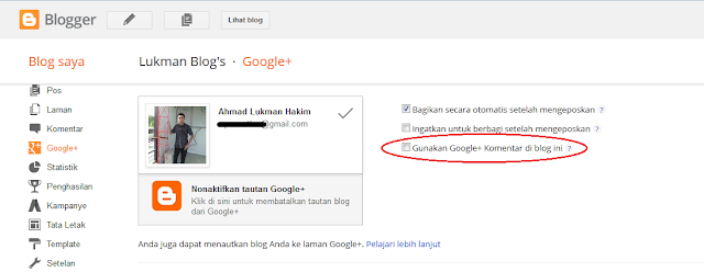 pengaturan komentar pada google+