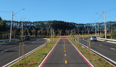 A avenida de mão dupla comporta até três carros emparelhados em casa sentido, uma ciclovia central e passeios laterais para pedestres, devidamente iluminados.  Ao todo são 126.000 metros quadrados de pavimentação asfáltica.