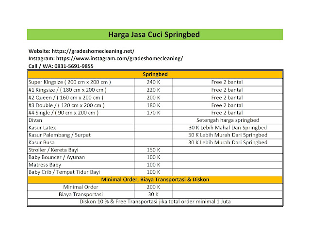 Harga jasa Cuci Springbed Tangerang