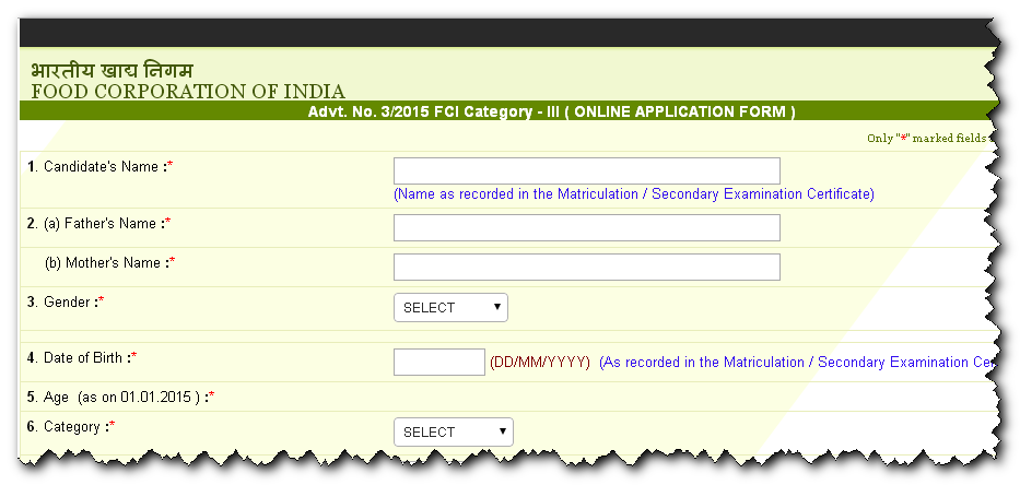 FCI Recruitment 2015 Application Form