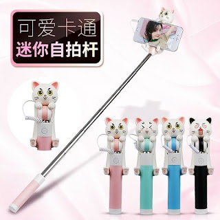 Generic New Stylish Cute Cat selfie Stick Monopod Cable Wired Extendable self stick-pink