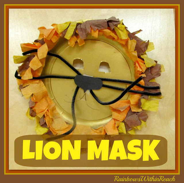 photo of: Lion Mask Using Party Plate, Tissue Paper and Pipe Cleaners via Jungle RoundUP at RainbowsWithinReach