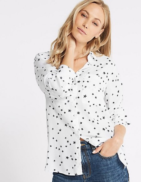 marks and spencer printed satin long sleeve shirt