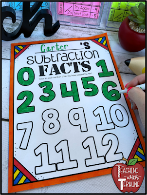 Tracking Sheet for Subtraction Math Fact Tests