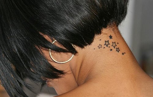rihanna star tattoos. tattoo(neck) Star Tattoo