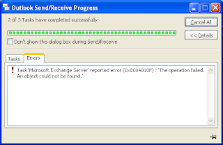 Task 'Microsoft Exchange Server' reported error (0x8004010F): 'The operation failed. An object could not be found.'