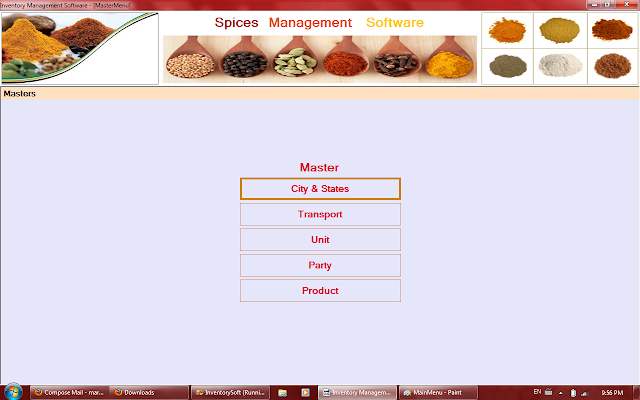 Master Menu of Spices Management Software in Rajkot,Gujarat,India