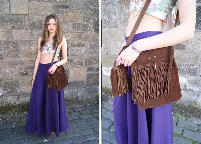 This chocolate fringed bag is one of the sexiest summer things I have ever seen with my eyes. Bonus points for the purple Palazzos. 
