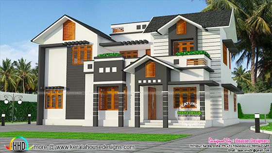 2395 sq-ft 4 bedroom modern sloping roof house