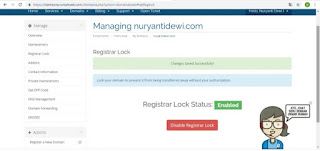 Manage domain dengan pilih registar lock