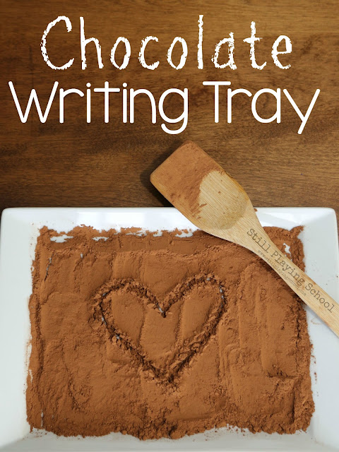 A chocolate writing tray is a delicious sensory experience for kids!