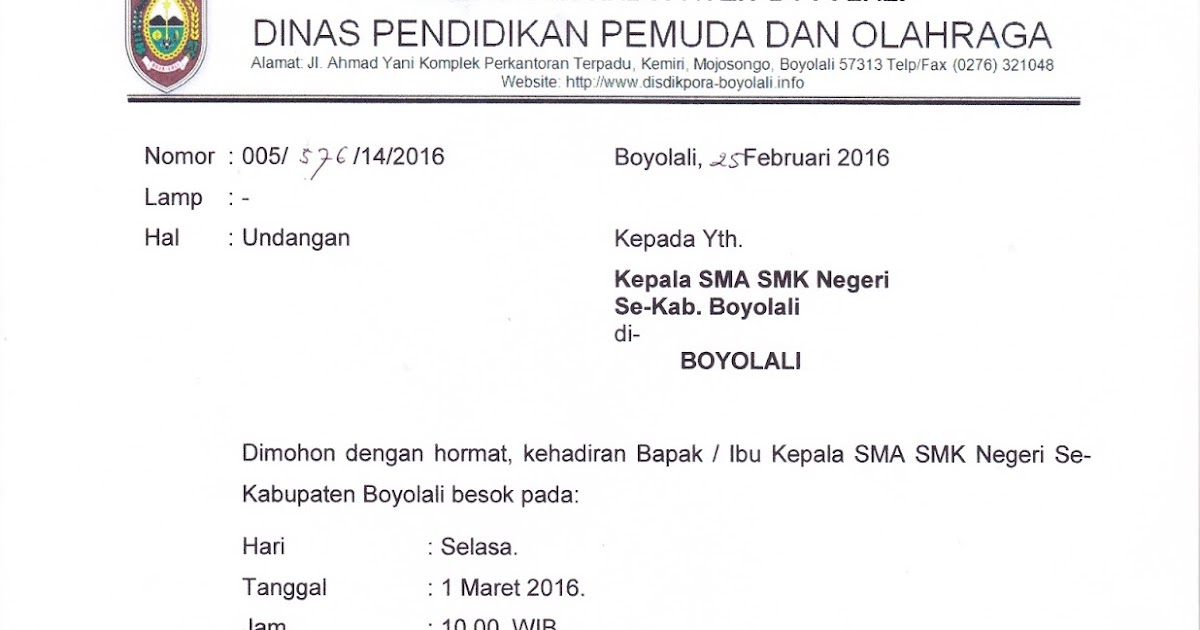 Contoh Surat Undangan Sekolah Sd