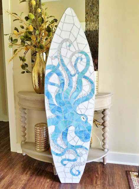 octopus mosaic stained glass mosaic surfboard