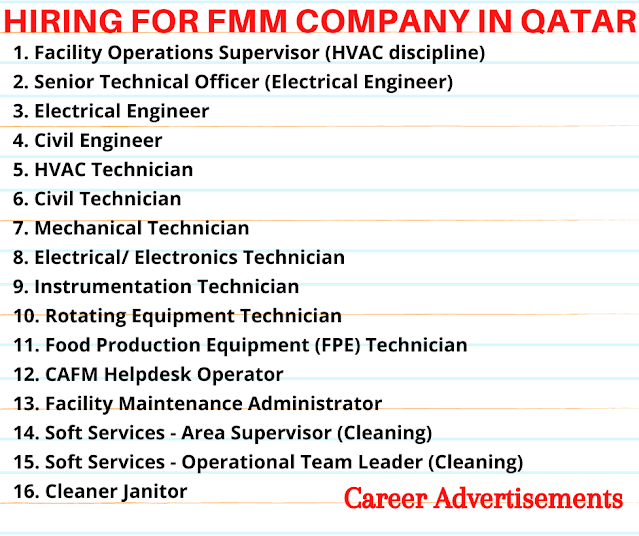 HIRING FOR FMM COMPANY IN QATAR