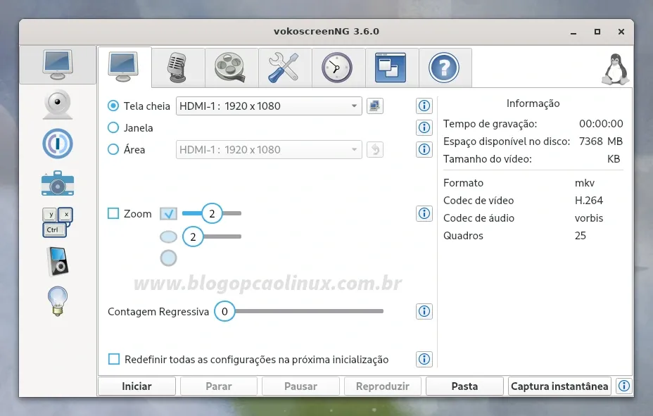 vokoscreenNG executando no Fedora 38 Workstation