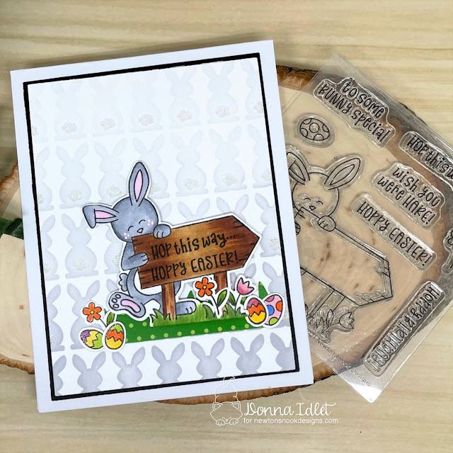 Hop This Way... Easter Card by Donna Idlet | Hoppy Greetings Stamp Set, Springtime Paper Pad and Bunny Tails Stencil Set by Newton's Nook Designs #newtonsnook