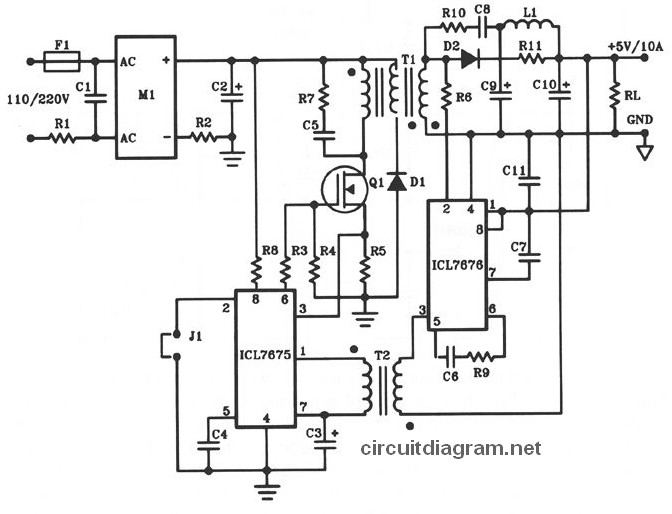 5V DC / 10A Power Supply Offline Switching