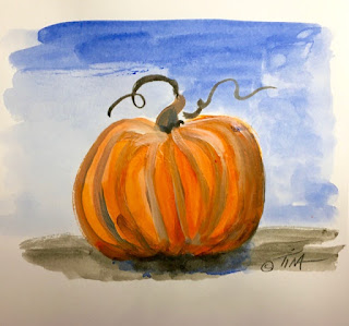 Pumpkin Sketch, Ultramarine Blue and Cadmium Orange ©2019 Tina M.Welter