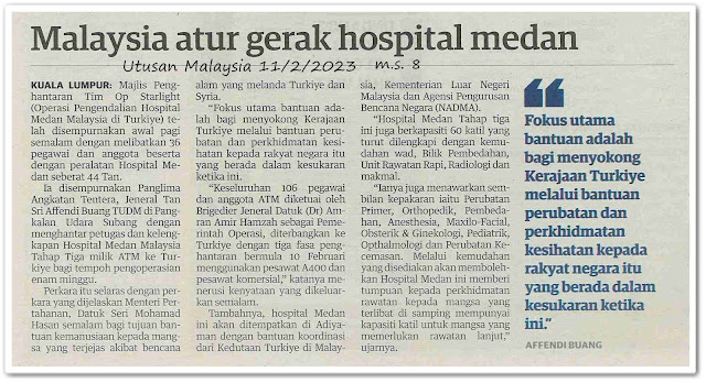 Malaysia atur gerak hospital medan - Keratan akhbar Utusan Malaysia 11 Februari 2023