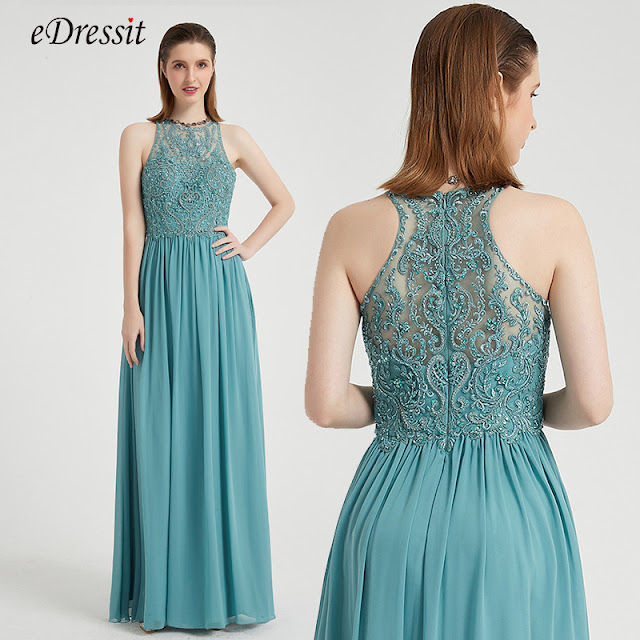 eDressit Sexy Peacock Blue Embroidery Sleeveless Ball Party Dress