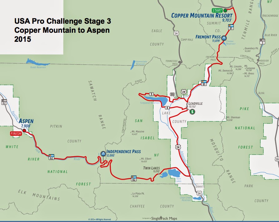 USA Pro Challenge Stage 3 route map 2015